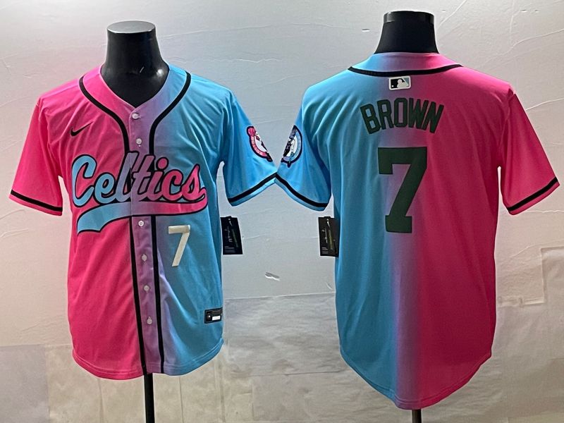 Men 2025 Boston Celtics 7 Brown Blue pink Nike NBA Jersey style 04